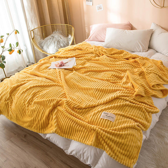 Bonenjoy Blankets for Beds Solid Yellow Color Soft Warm 300GSM Plaid Square Flannel Blanket On the Bed Thickness Throw Blanket
