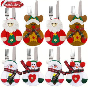 8pcs Christmas Decorations Snowman Kitchen Tableware Holder