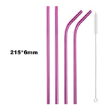 Reusable Drinking Straw 18/10 Stainless Steel Straw Set High Quality Metal Colorful Straw With Cleaner Brush Bar Party Accessory
