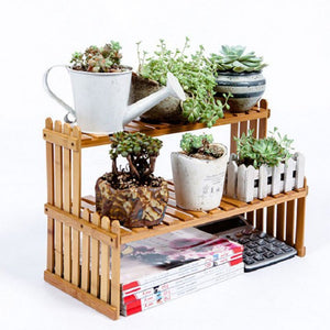 Bamboo Plant Shelf Flower Display Stand