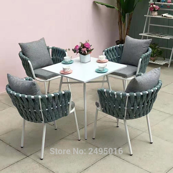 5-piece Patio Woven Rope Outdoor Dining Set