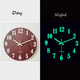 Luminous Wall Clock,12 Inch Wooden Silent Non-Ticking Kitchen WallClocks With Night Lights For Indoor/Outdoor Living Room