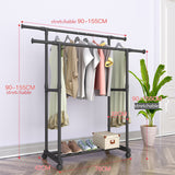 Double Pole Coat Rack Simple Reinforced Steel Frame Clothing Rack Bedroom Mobile Drying Rack Minimalist Floor Clothes Hanger
