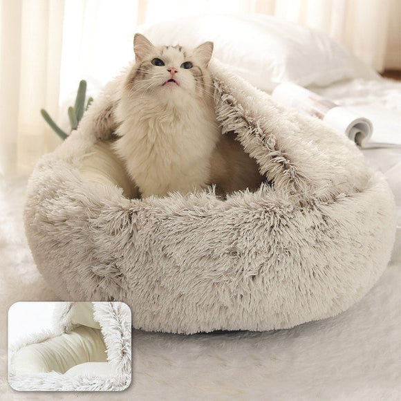 HOOPET New Style Pet Dog Cat Bed Round Plush Cat Warm Bed House Soft Long Plush Bed For Small Dogs For Cats Nest 2 In 1 Cat Bed