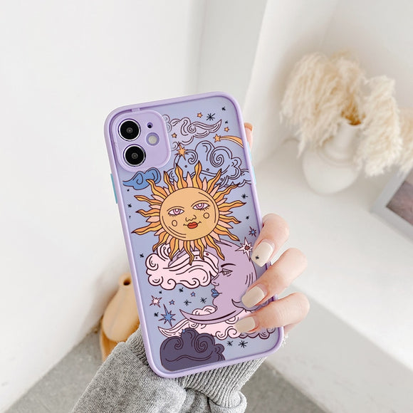 JAMULAR Funny Sun Moon Face Shockproof Phone Case For iPhone 11 Pro 12 7 XS MAX X XR SE20 8 Plus Soft TPU Matte Candy Back Cover