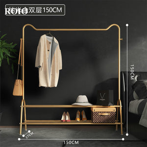 Simple Metal Drying Rack Gold Floor Hanger Bedroom Wardrobe Closet Living Room Sturdy Space-saving Stand Holder Coat Rack Hanger