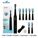 Seago Sonic Electric Toothbrush SG-507 Adult Timer Brush 5 Modes USB Charger Rechargeable Tooth Brushes Replacement Heads Set