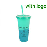 710ml Straw Cup With Lid Color Changing Coffee Cup With Logo Reusable Cups Plastic Coffee Cup Tumbler Matte Finish Coffee Mug