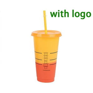 710ml Straw Cup With Lid Color Changing Coffee Cup With Logo Reusable Cups Plastic Coffee Cup Tumbler Matte Finish Coffee Mug