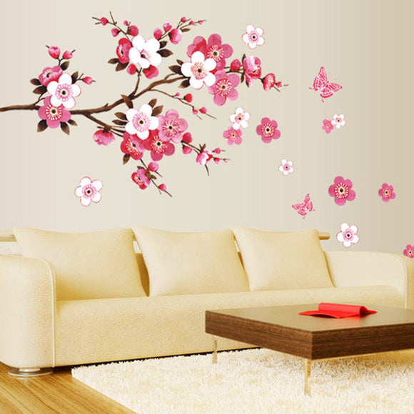 Beautiful sakura wall stickers living bedroom decorations 739. diy flowers pvc home decals mural arts poster